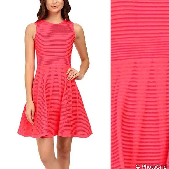 Ted Baker Dresses & Skirts - Ted Baker Malou Coral Ribbed Skater Dress Size XL